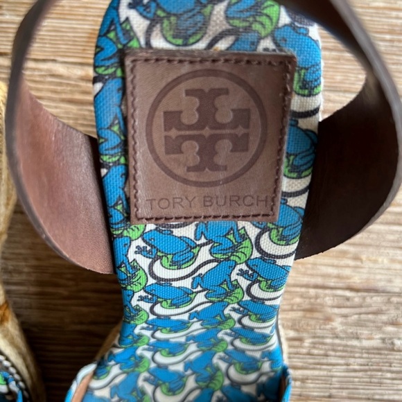Tory Burch Blue and Green Patterned Wedges - Picture 3 of 10
